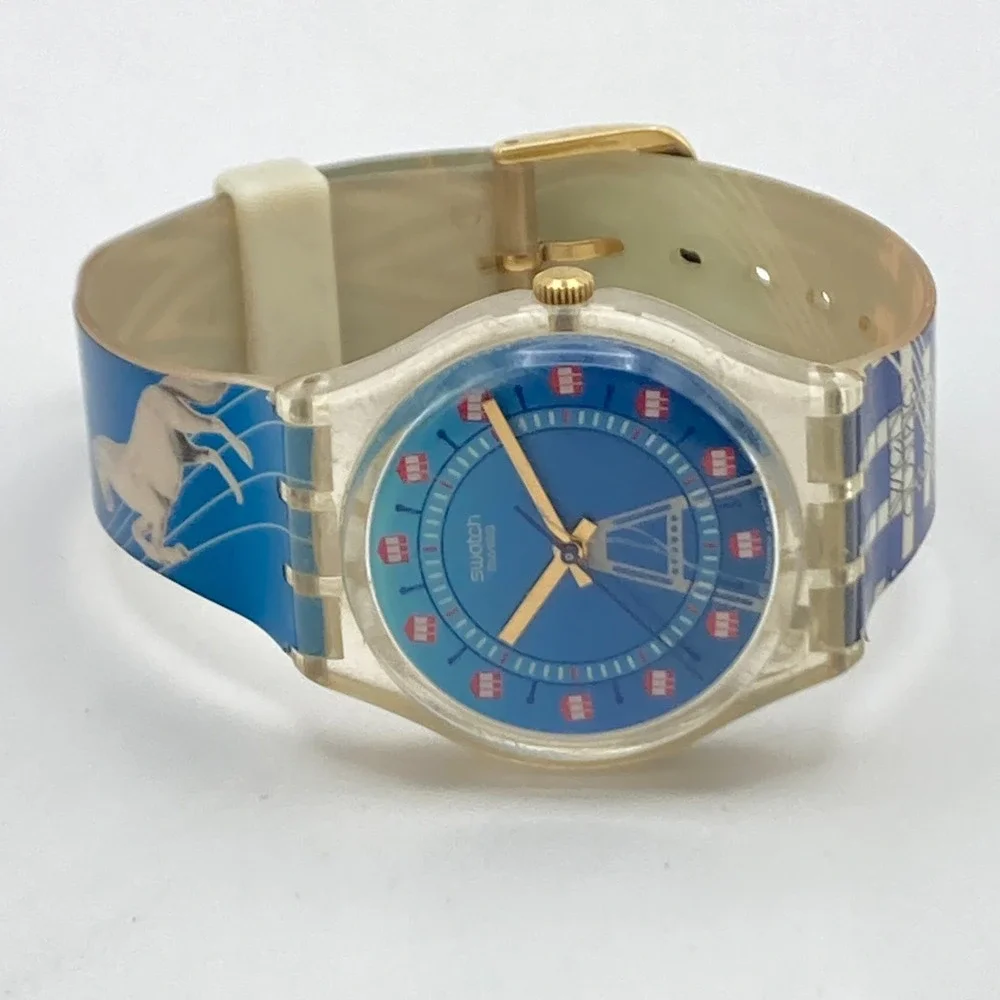 Swatch Time For Vienna Watch 33mm Gent Blue Swiss Made GZ179 New Battery 8.5